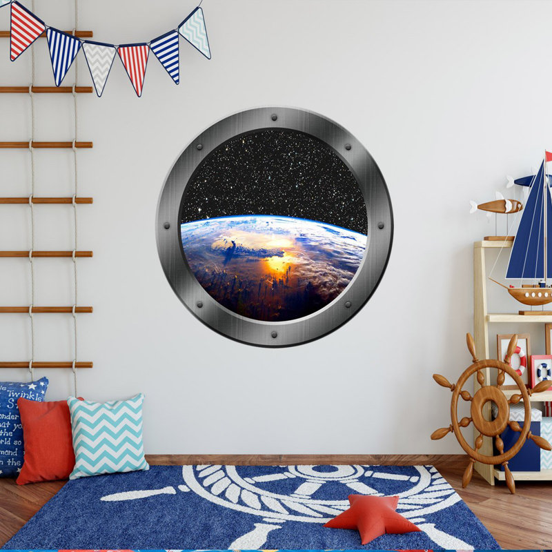 Zoomie Kids Stclair Earth Space Window Porthole Framed Wall